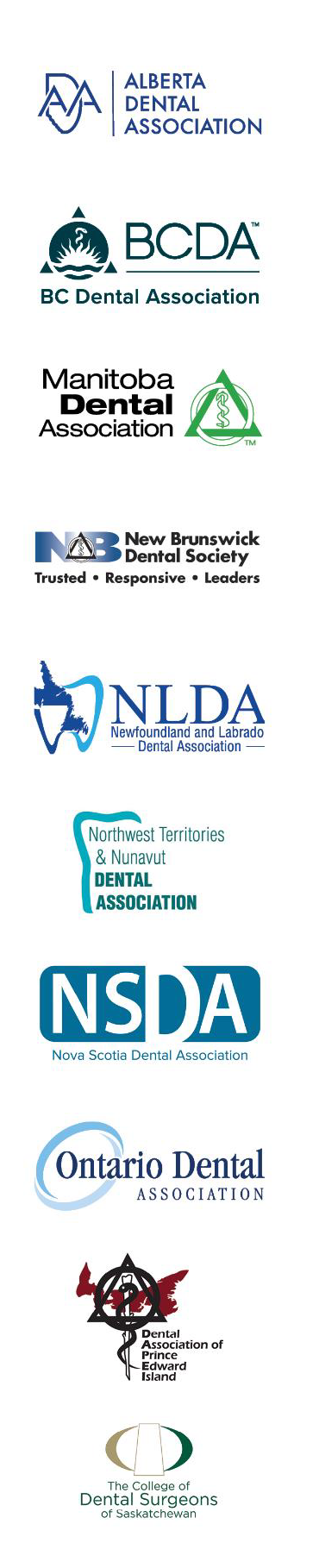 Logos of Canada's provincial and territorial dental associations